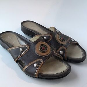 Stonefly Sandals Brown Slides Leather